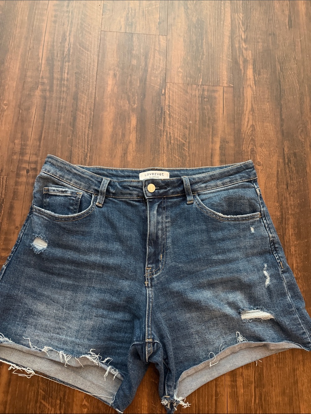 Lover+et Dark Blue Distressed High-Rise Jean Shorts